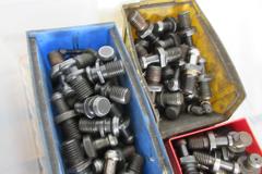 Bins of Various 50 Taper Tool Holder Retention Knobs
