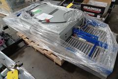 Programmable Infeed/Outfeed Box Conveyor System with (3) Controllers, (3) Powered Conveyors, (3) 90-Degree Directional Conveyors and More