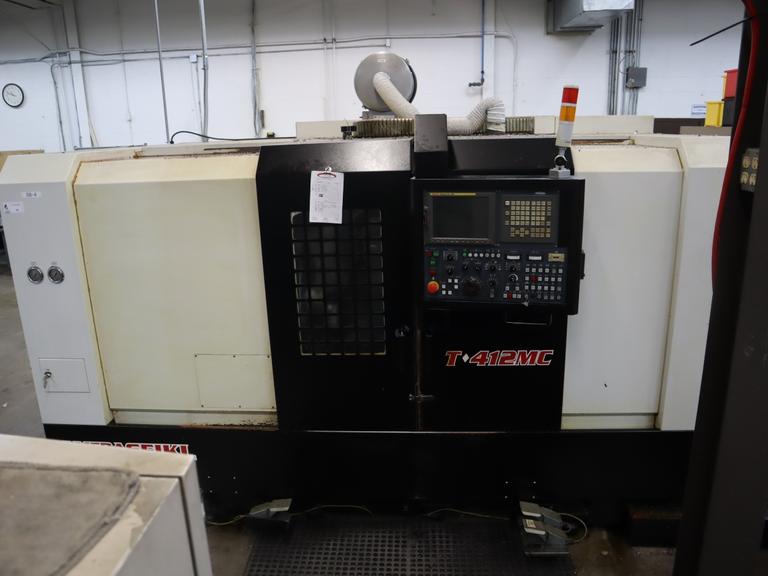 Amera Seiki T-412MC CNC Turning Center with Live Milling, 12 Station Turret, 12" 3-Jaw Chuck, Tailstock, Chip Conveyor, Auto Tool Presetter