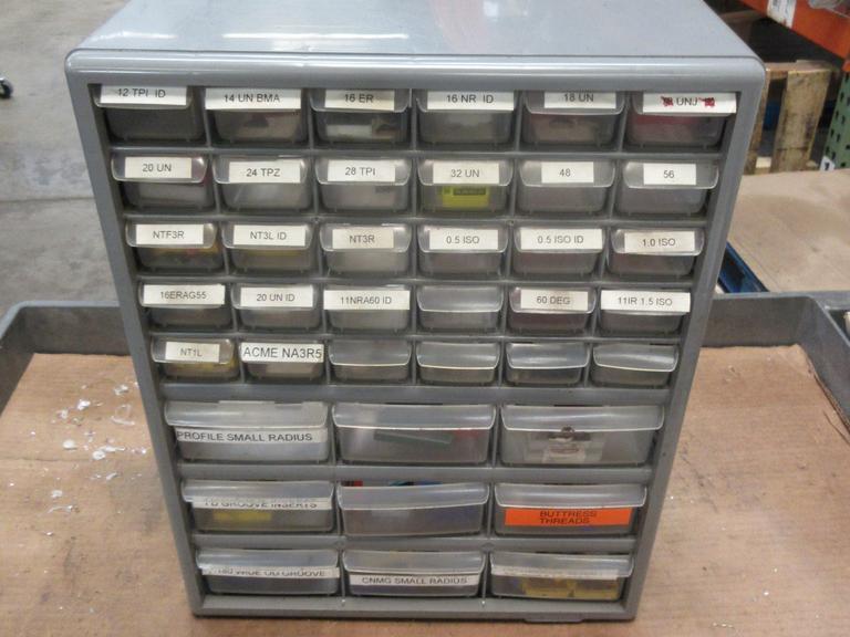 Carbide Lathe Turning Inserts, Many New, Lots of Types in Plastic Multi Bin Organizer