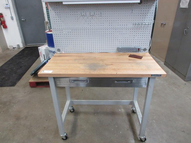 Portable Work Bench with Maple Top, Upper Shelf, Drawer, Work light