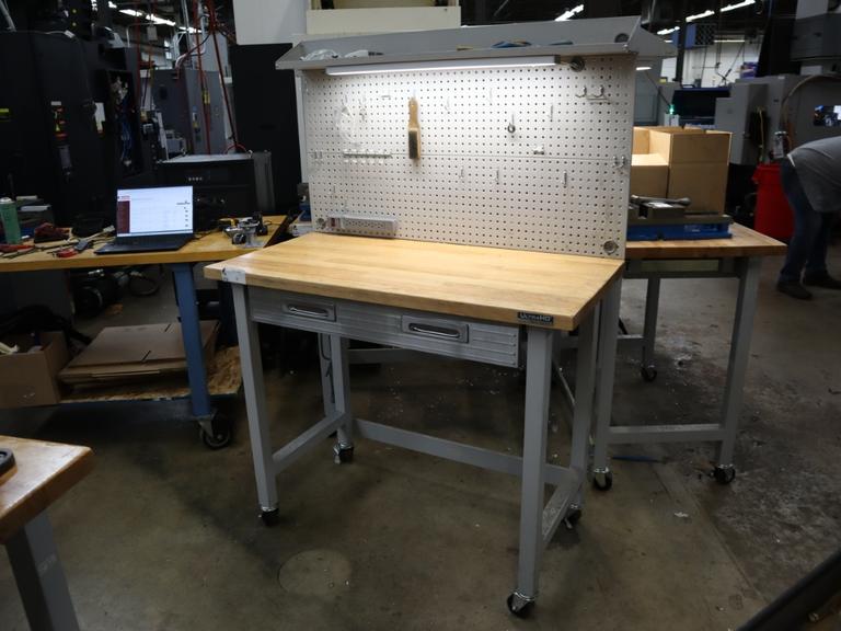 Portable Work Bench with Maple Top, Upper Shelf, Drawer, Work lighy