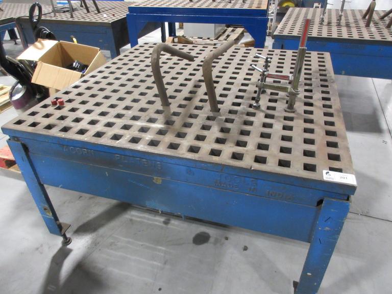 Acorn 5’ x 5’ Welding Table Platen with Adjustable Feet and Assorted Tooling