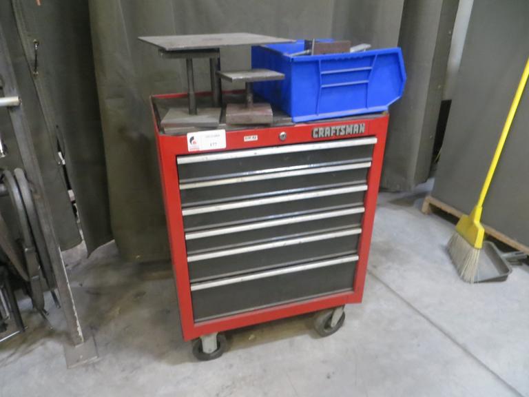 Craftsman Rolling Cart Tool Box w Contents of Clamps, Air Tools AND More