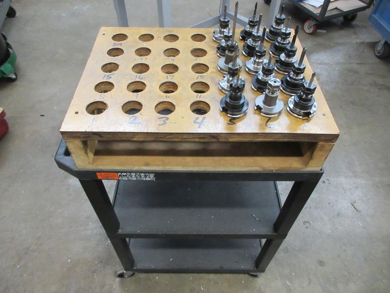 CAT40 ER16 Collet Tool Holders on Rolling Uline 3 Shelf Plastic Cart
