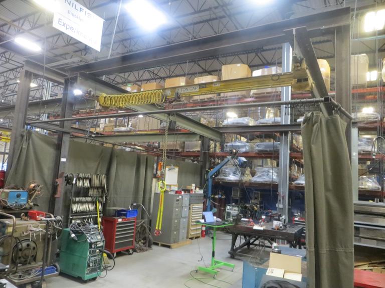 Overhead Shop Crane - Approx 16' X 20' Area with Aero Material Handling 1 Ton Under Slung Bridge Crane, ARO 1 Ton Air Operated Chain Hoist, 102" Under the Hook