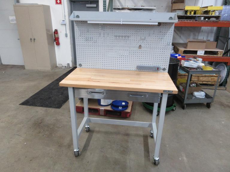 Portable Work Bench with Maple Top, Upper Shelf, Drawer, Work light