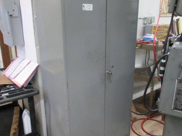 2 Door Metal Storage Cabinet, 4 Adjustable Shelves and Contents