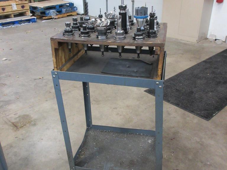 CAT40 Tool Holders (23) with Wooden Rack and Rolling Metal Stand
