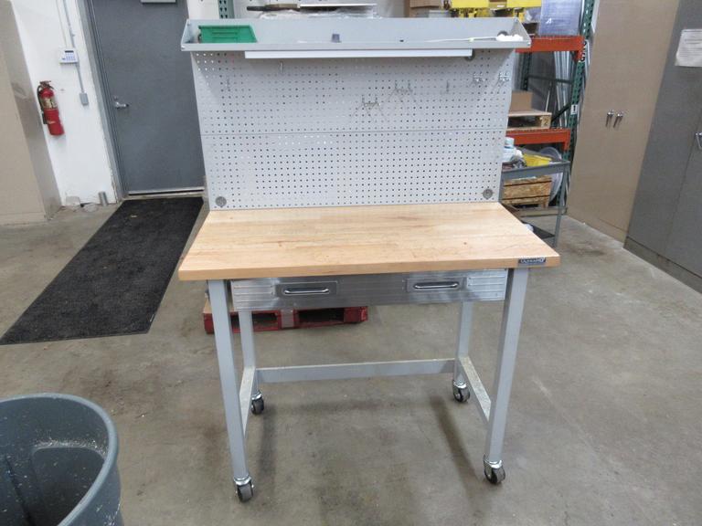Portable Work Bench with Maple Top, Upper Shelf, Drawer, Work light