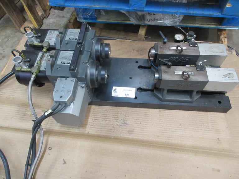 Haas HA2TS Twin Spindle Brushless 5C Indexer with Pneumatic Collet Closers and Pneumatic Tailstocks on Subplate.