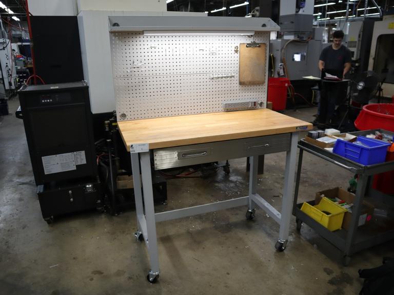 Portable Work Bench with Maple Top, Upper Shelf, Drawer, Work light