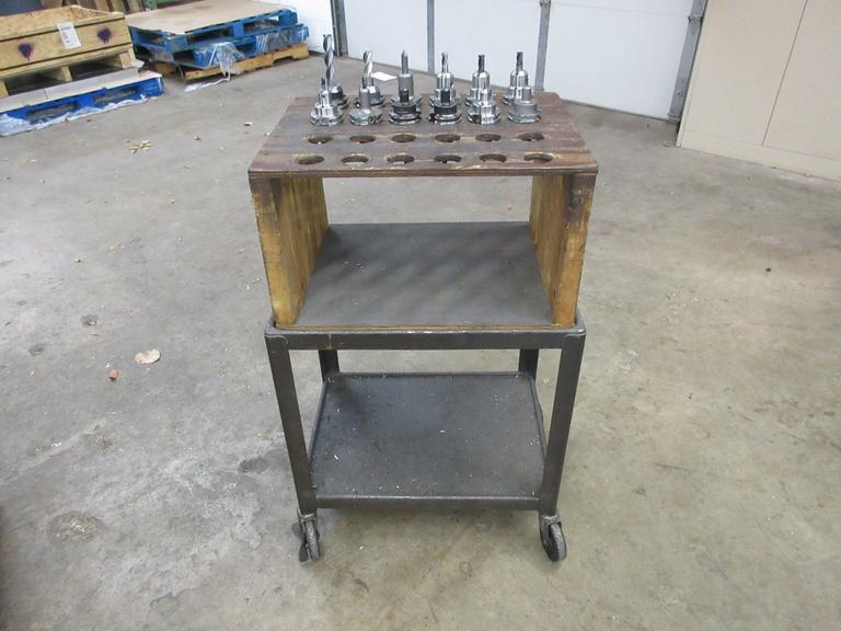 CAT40 End Mill Tool Holders on Rolling Steel Cart (12pcs) Diameters 3/4", 1/2", 1/4", 1/8"