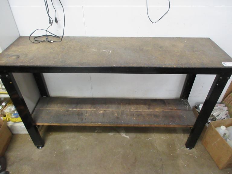 Metal 2 Shelf, Shelving Unit with Wood Top