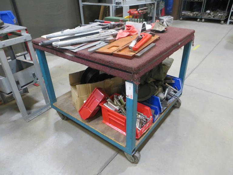 Heavy Duty 38" x 38" Cart Portable On Casters w Large Assortment of Hand Tools AND More!
