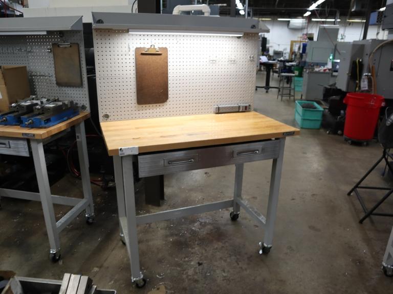 Portable Work Bench with Maple Top, Upper Shelf, Drawer, Work light