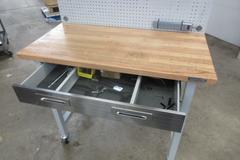 Portable Work Bench with Maple Top, Upper Shelf, Drawer, Work light