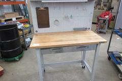 Portable Work Bench with Maple Top, Upper Shelf, Drawer, Work light