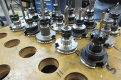 CAT40 ER16 Collet Tool Holders on Rolling Uline 3 Shelf Plastic Cart