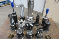 CAT40 Tool Holders (12) ER32 Collet, Shell Mill, in Wooden Rack Mounted on Uline Rolling Plastic Cart
