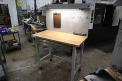 Portable Work Bench with Maple Top, Upper Shelf, Drawer, Work light