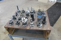 CAT40 Tool Holders (23) with Wooden Rack and Rolling Metal Stand