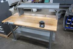 Butcher Block Top Work Bench with Upper and Lower Shelf, CAT40 Tool Vises