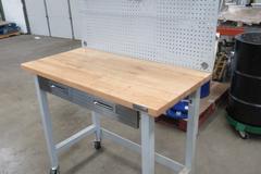Portable Work Bench with Maple Top, Upper Shelf, Drawer, Work light