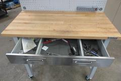 Portable Work Bench with Maple Top, Upper Shelf, Drawer, Work light