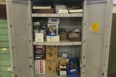 Suncast 2 Door Cabinet with Contents of Scotchbrite Pads Sanding Disks AND More!