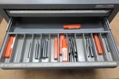 Huot 5 Drawer Drill Index with Contents of Small Solid Carbide Boring Bars, Many are New