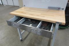 Portable Work Bench with Maple Top, Upper Shelf, Drawer, Work light