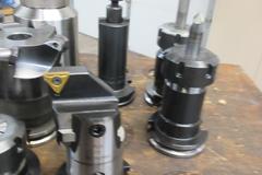 CAT40 Tool Holders (12) ER32 Collet, Shell Mill, in Wooden Rack Mounted on Uline Rolling Plastic Cart