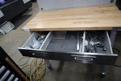 Portable Work Bench with Maple Top, Upper Shelf, Drawer, Work light