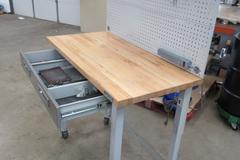 Portable Work Bench with Maple Top, Upper Shelf, Drawer, Work light