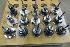 CAT40 ER16 Collet Tool Holders on Rolling Uline 3 Shelf Plastic Cart