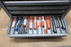 Huot 5 Drawer Drill Index with Contents of Small Solid Carbide Boring Bars, Many are New