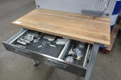 Portable Work Bench with Maple Top, Upper Shelf, Drawer, Work light