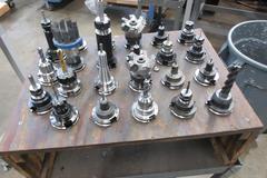 CAT40 Tool Holders (23) with Wooden Rack and Rolling Metal Stand