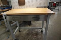 Portable Work Bench with Maple Top, Upper Shelf, Drawer, Work light