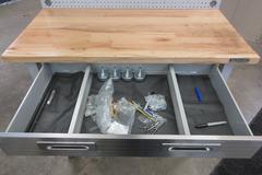 Portable Work Bench with Maple Top, Upper Shelf, Drawer, Work light