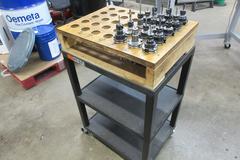 CAT40 ER16 Collet Tool Holders on Rolling Uline 3 Shelf Plastic Cart