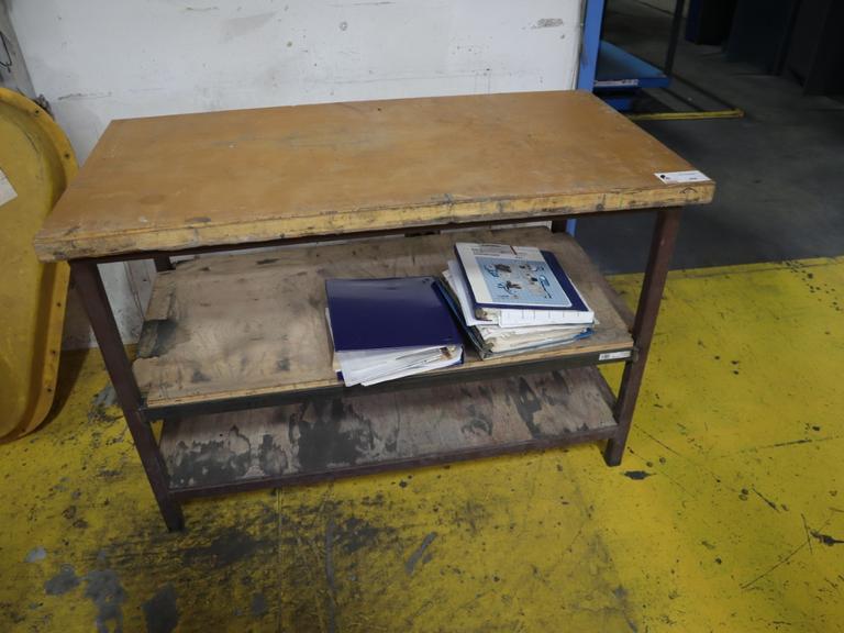 Steel Table with Wood Top, Lower Shelf