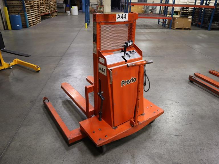 Presto WPS5036-20 Electric Stacker Lift Truck, 2,000# Cap, 36" Lift Height, 42" Forks, 50" Between Outriggers, 12 Volt Battery and Charger