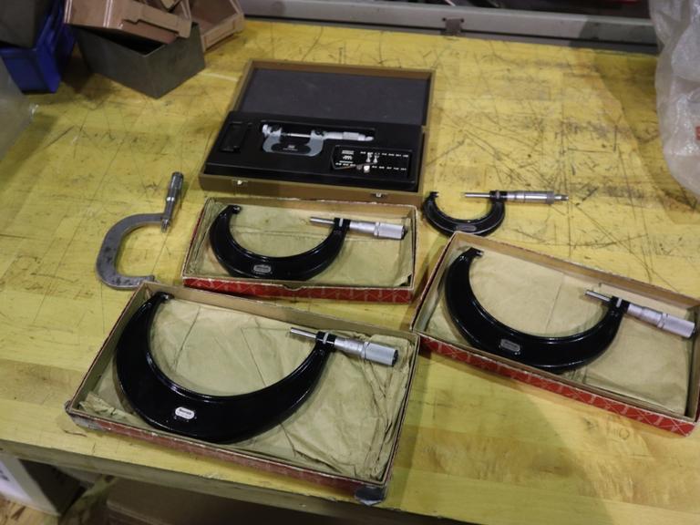 Micrometers: Starrett 1-2", 3-4", 4-5" and 5-6"; Tesa Thread Micrometer
