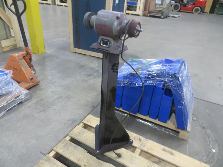 Double End Pedestal Grinder with Stone Wheel and Buffing Wheel