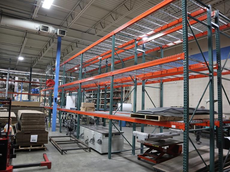 Pallet Racking - (2) Back to Back Bays: (14) 14'H x 42" Uprights, Teardrop Style, (24) 9' Shelves, (8) 8' Shelves, Wire Decking - NO CONTENTS