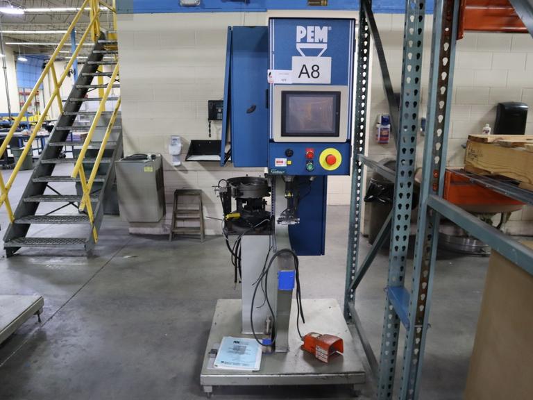 PEM Series 2000 Fastener Installation Press, 8 Ton Max Force, 24" Throat, Touch Screen Control, Vibratory Feeder Bowl, Remote Foot Trip