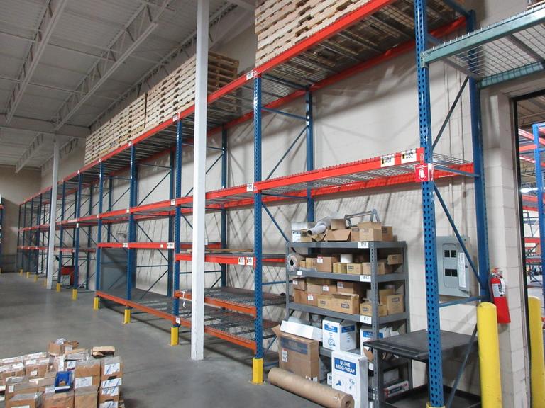Pallet Racking, Teardrop Style (12) 14'x42" Uprights, (70) 8' Cross Members, Wire Decking, *No Contents*