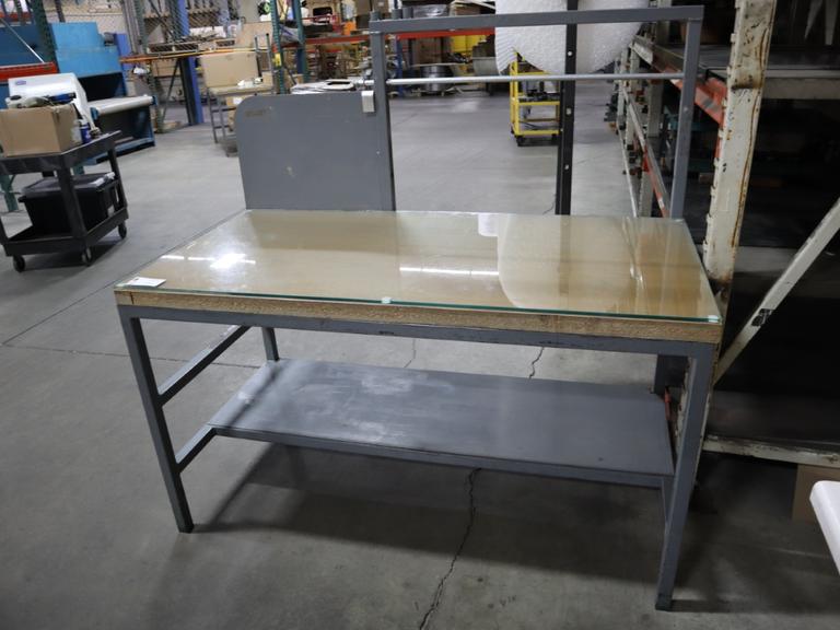 Heavy Duty Work Bench with Wood Top and Glass Surface, Lower Shelf